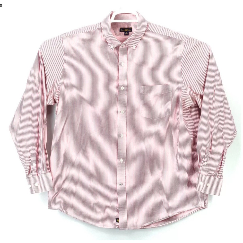 Club Room Men's Button Up LS Collared Shirt Size Large White Pink Striped euc‎
